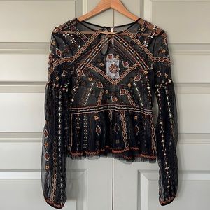 NWT Free People Embroidered Top Med